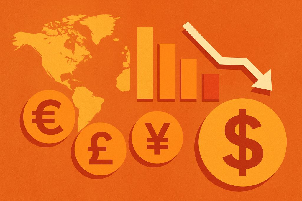 Dollar Weakens as Markets Weigh Fed Commentary Currency market volatility illustration with dollar and global symbols