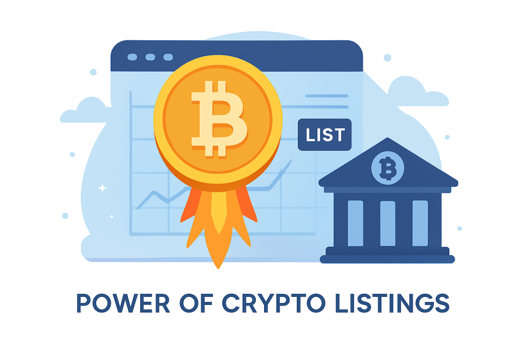 Illustration of a cryptocurrency being launched on an exchange