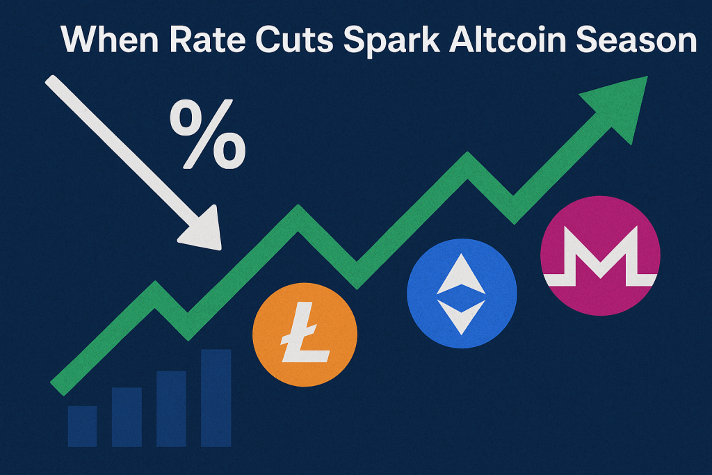 Illustration showing falling interest rates boosting altcoin prices and trading volumes
