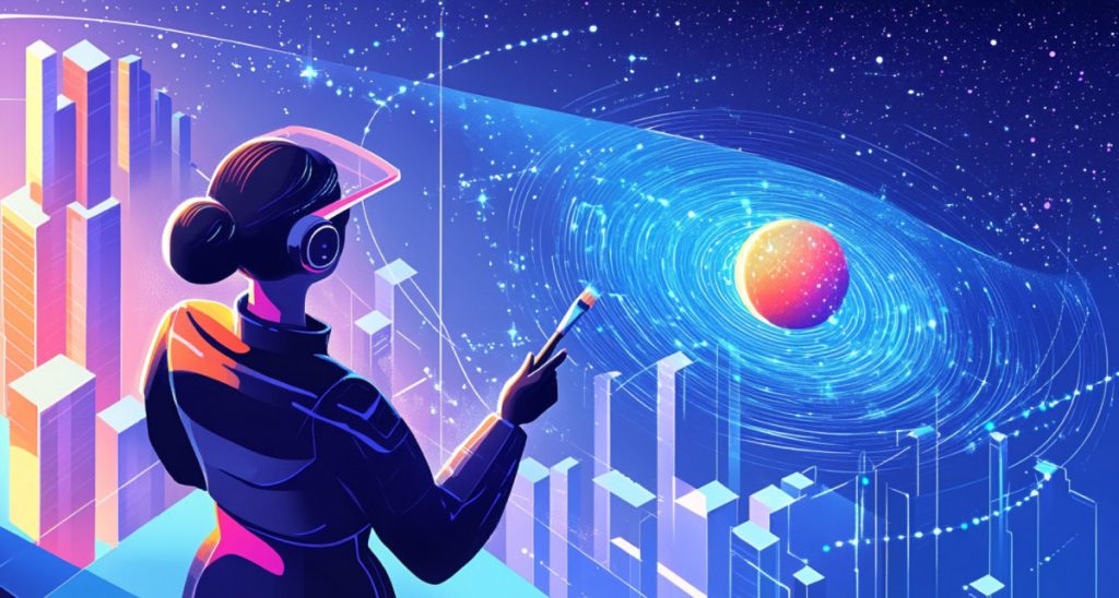 15 AI Tools for Generating Images and Creating NFT Collections AI robot creating colorful NFT artworks on digital screens