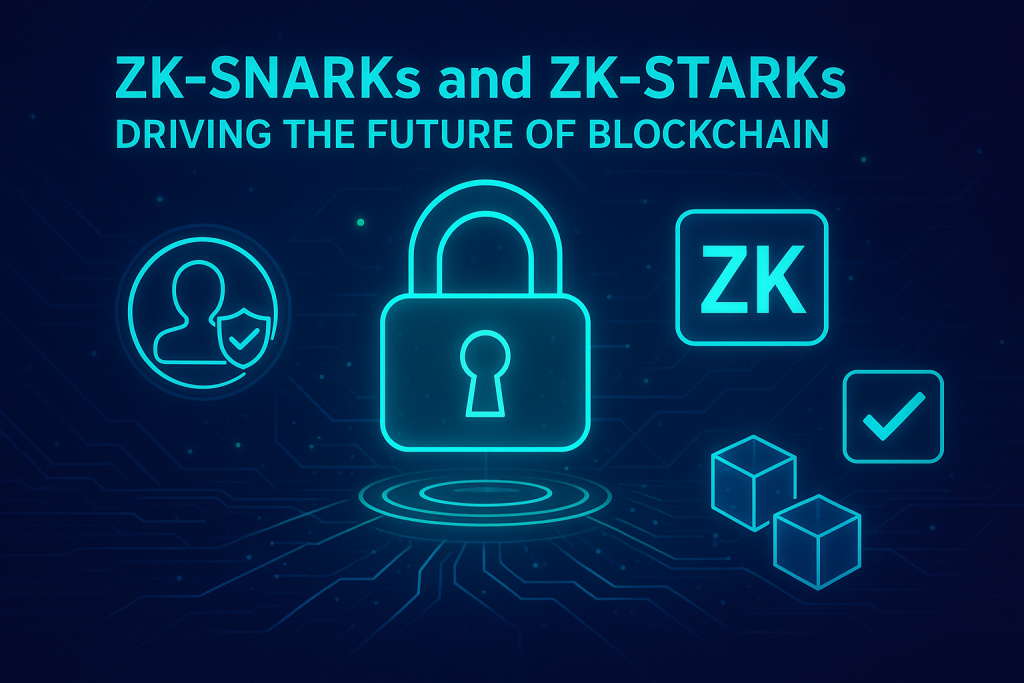 Futuristic illustration of zero-knowledge proofs powering scalable and private blockchains