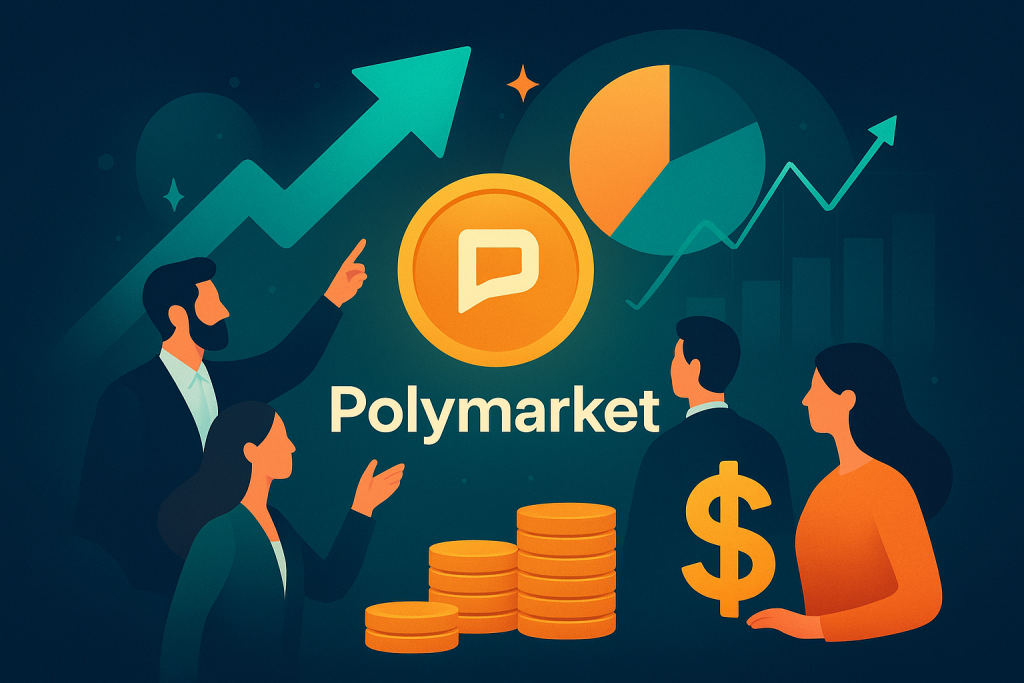 Polymarket Eyes New Funding Round with Valuation Up to $15 Billion Polymarket logo with digital finance and blockchain elements