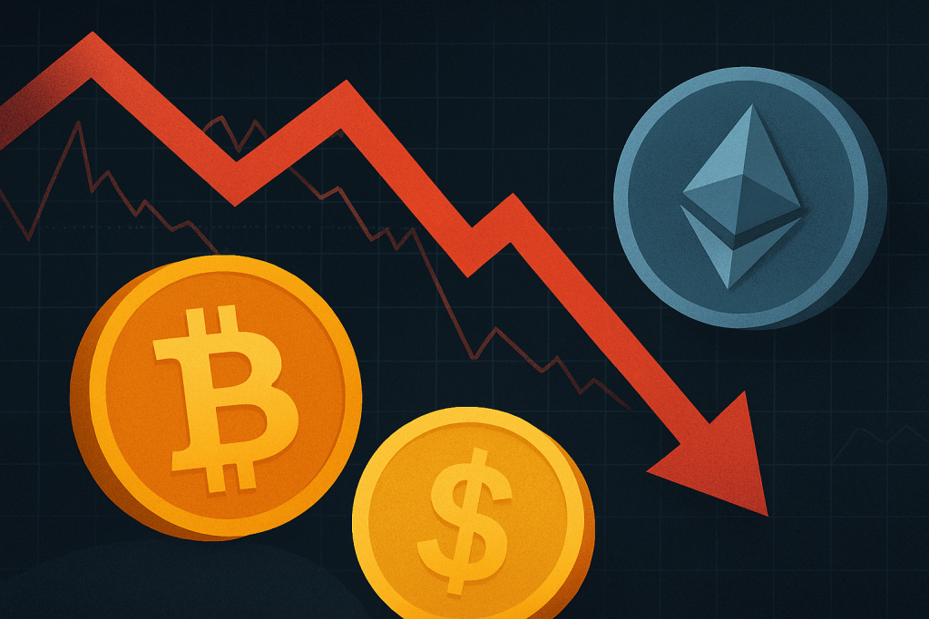 Crypto Market Cap Drops Below $3.8 Trillion as Bitcoin and Ethereum Slip Crypto market volatility October 2025, Bitcoin and Ethereum prices falling