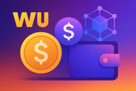 Ethereum wallet transaction concept with ETH coin and digital wallet on gradient background.