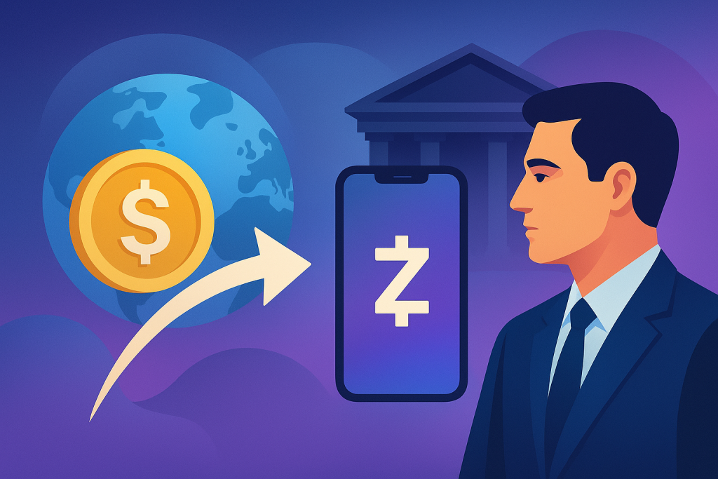 US Banks to Enable International Transfers via Stablecoins on Zelle — WSJ Futuristic blockchain concept illustration