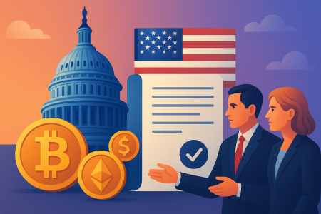 U.S. Capitol and cryptocurrency symbols illustrating Senate crypto regulation bill