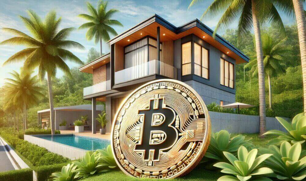 U.S. Luxury Waterfront Homes Begin Accepting Cryptocurrency Payments Luxury waterfront mansion with cryptocurrency concept