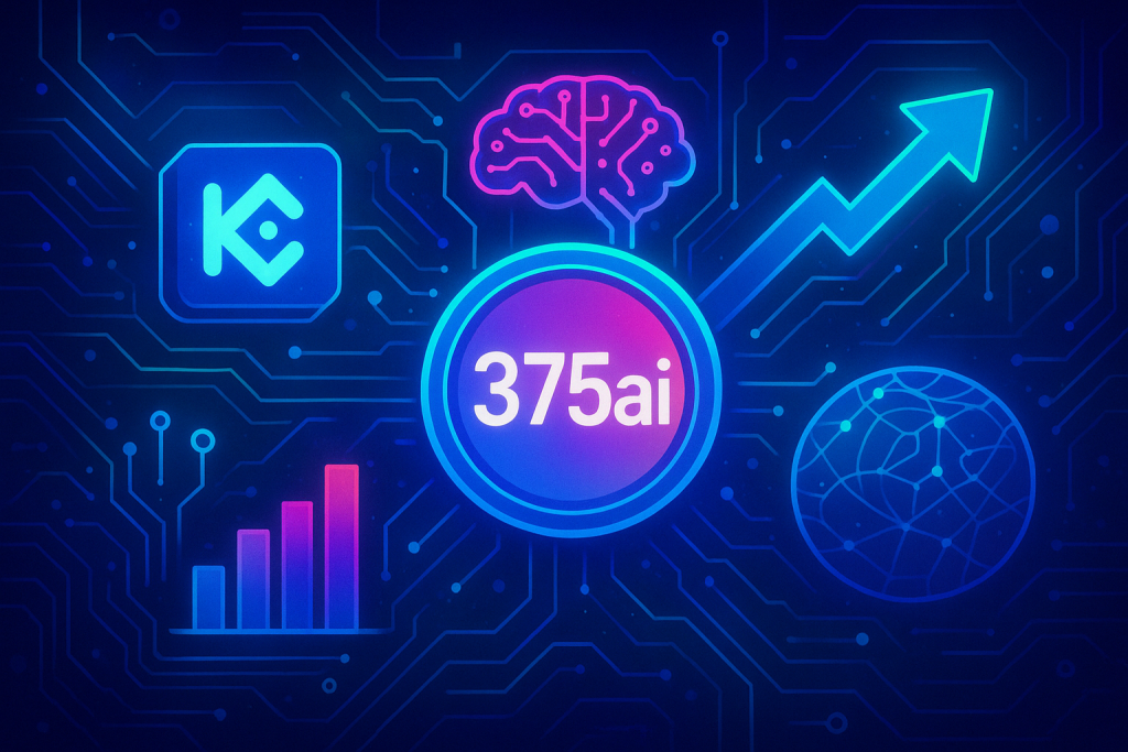 KuCoin Lists Edge AI Data Token 375ai (EAT) to Transform Real-Time Data Processing Futuristic illustration representing KuCoin’s listing of 375ai (EAT) token with AI and blockchain elements.