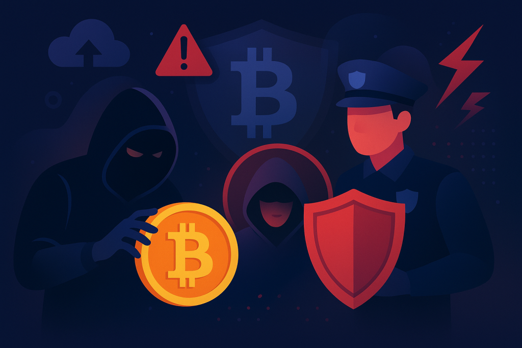 Modern illustration of crypto crime and law-enforcement protection