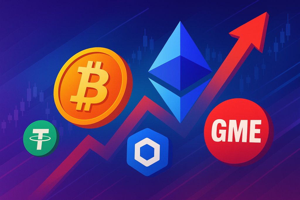 GME Buzz Returns: BTC, LINK, and ETH Lead Today’s Crypto Conversations Bitcoin, Ethereum, Chainlink, Tether, and GME trending in global markets