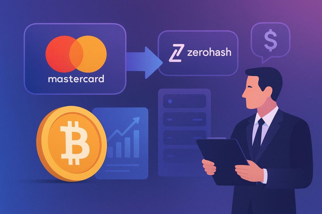 Mastercard Reportedly in Talks to Acquire Crypto Infrastructure Firm Zerohash Mastercard logo with digital crypto network background
