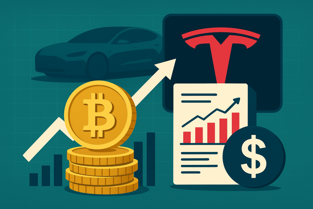 Tesla Reports $80M Unrealized Gains from Bitcoin Holdings in Q3 2025 Tesla and Bitcoin financial growth illustration