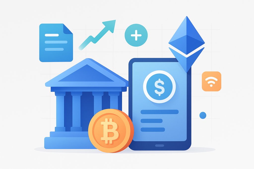 Pave Bank Raises $39M from Accel, Tether, and Others to Bridge Traditional Finance and Digital Assets Modern illustration showing the bridge between traditional banking and digital assets