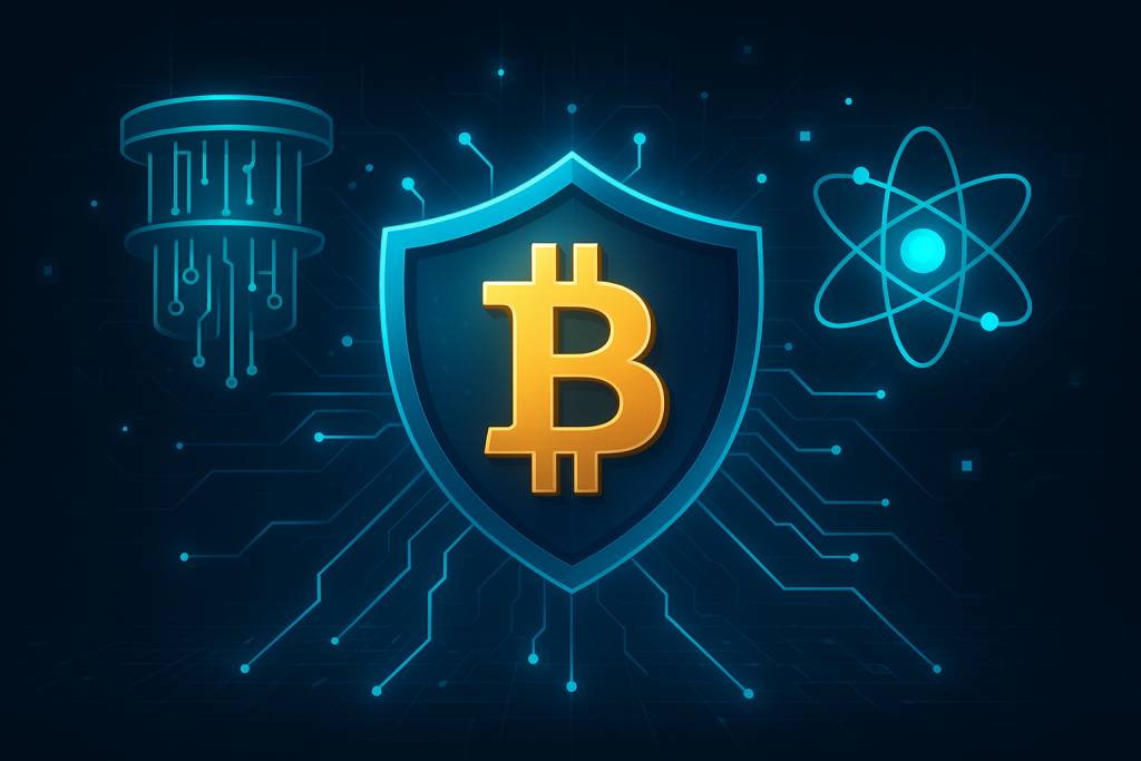 Willy Woo Explains How to Protect Bitcoin from Quantum Computers Stylized digital shield protecting Bitcoin against quantum threats