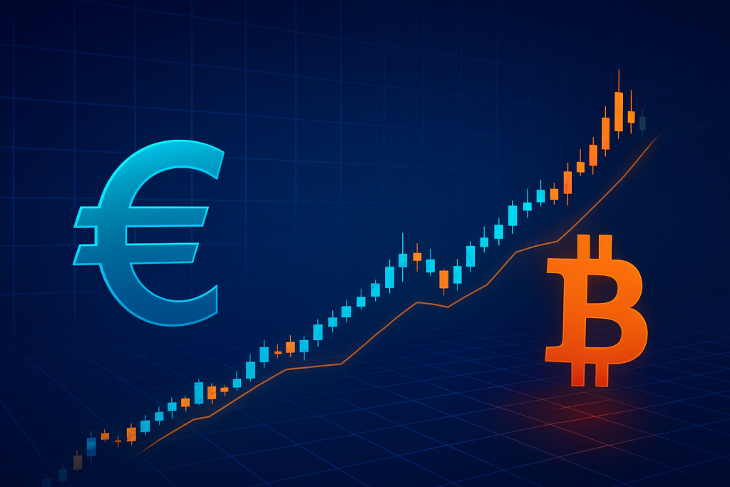 Euro currency declining while crypto asset charts show selective inflows.