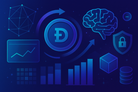 Futuristic visualization of crypto, AI, and blockchain technology trends
