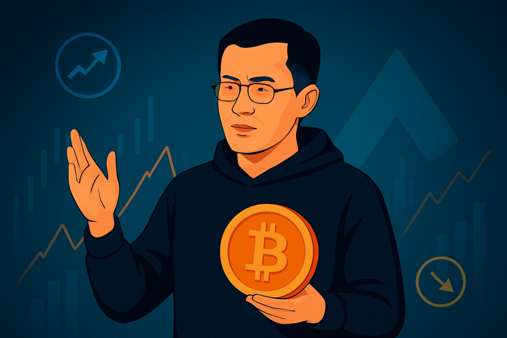 Changpeng Zhao to Stop Disclosing His Future Investments Changpeng Zhao holding a Bitcoin coin against a financial-themed background