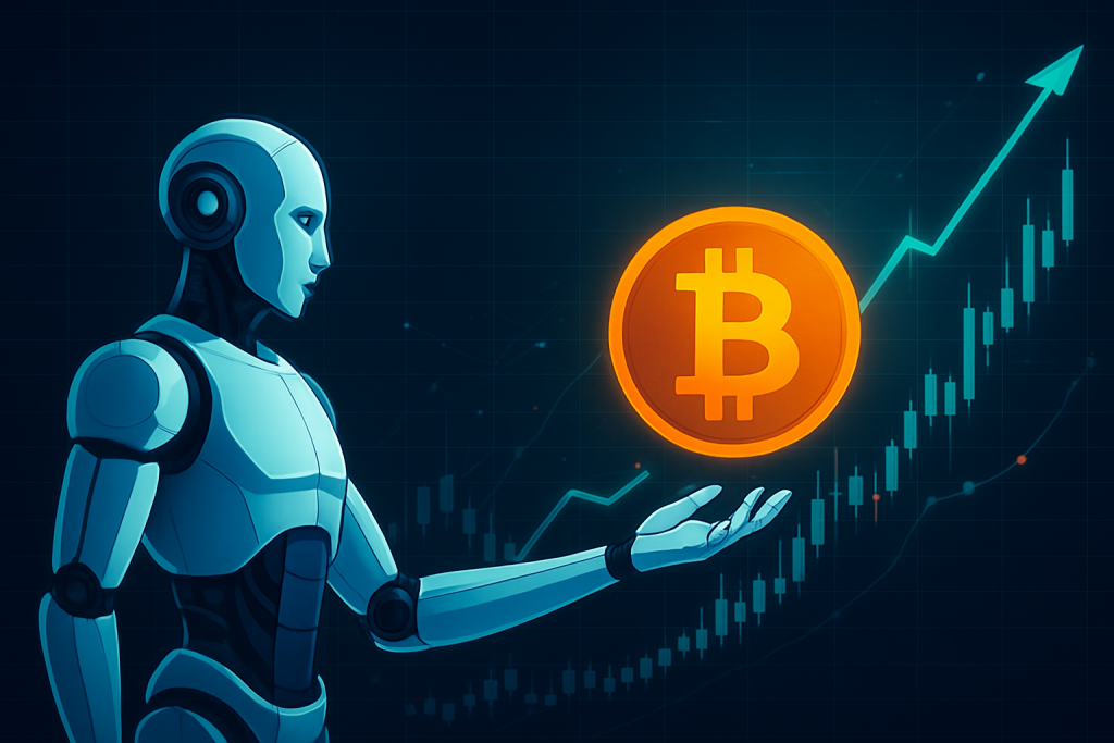 Bitcoin Whales Surge Back Into Action as Network Sees Highest High-Value Activity of 2025 Futuristic robot with a glowing Bitcoin symbol over rising market charts.