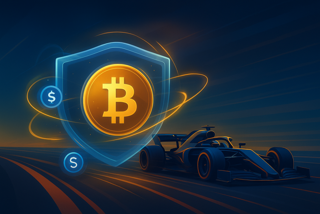 Futuristic racing car symbolizing crypto trading and Bitcoin momentum