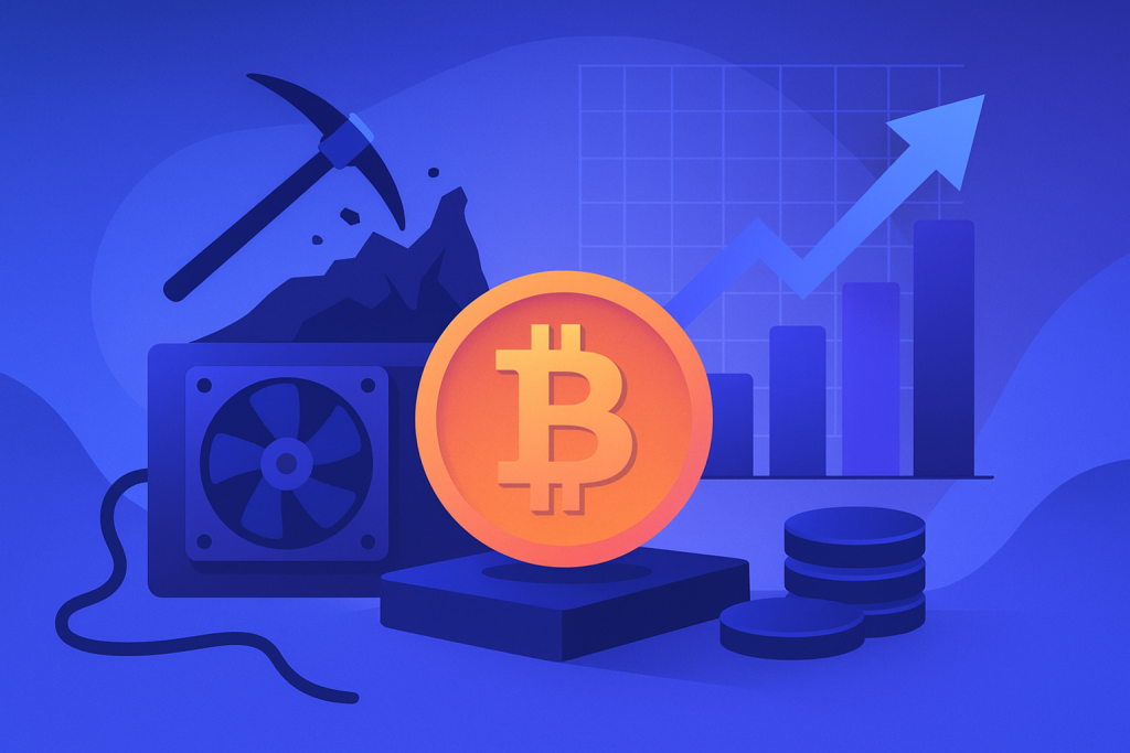 Bitcoin mining and market growth illustration