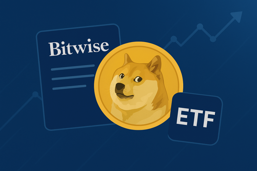 Bitwise Dogecoin ETF concept illustration with DOGE coin and ETF symbol