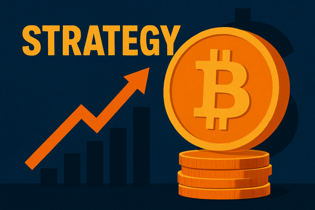 Corporate Bitcoin investment concept with digital coins and analytics visuals