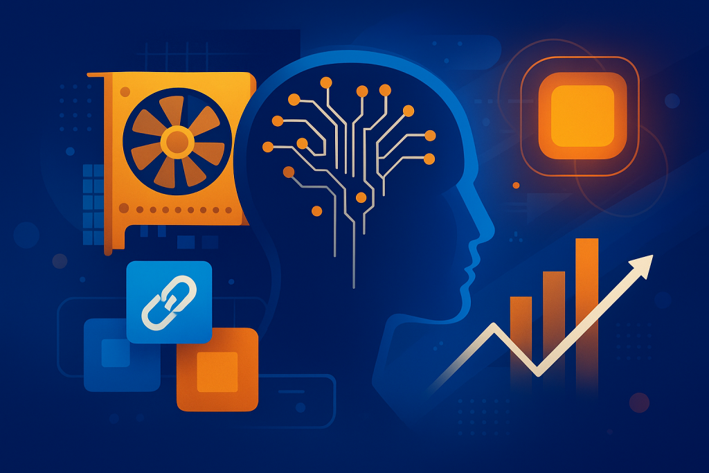 Abstract digital network of GPUs powering AI and blockchain collaboration