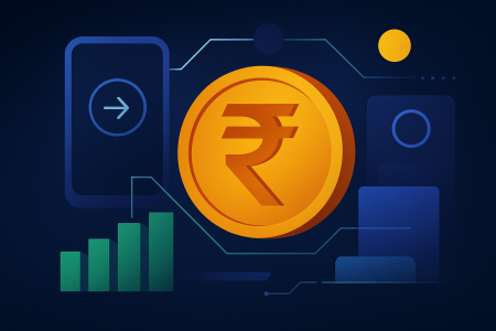 Modern digital illustration of India’s rupee-backed stablecoin concept
