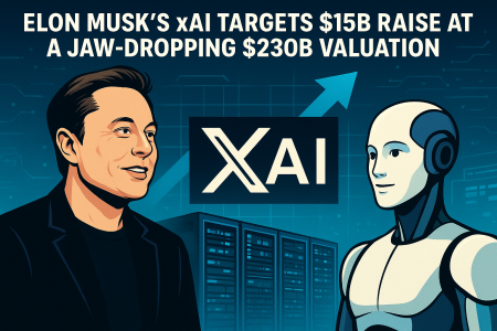 Elon Musk with AI visuals, representing xAI and Grok chatbot.